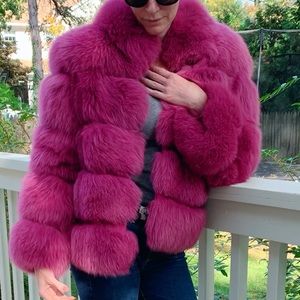 Raspberry fur jacket